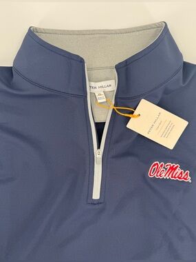 EXCLUSIVE SIP EMBROIDERED SLEEVE!!! Peter Millar Ole Miss Navy 1/4-Zip -XL- NWT